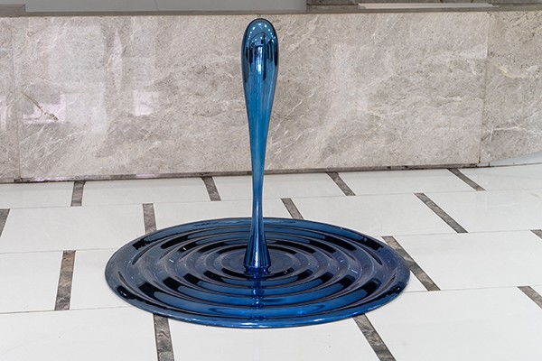 Blue Stainless Steel Ripple Sculpture For Interior Decoration